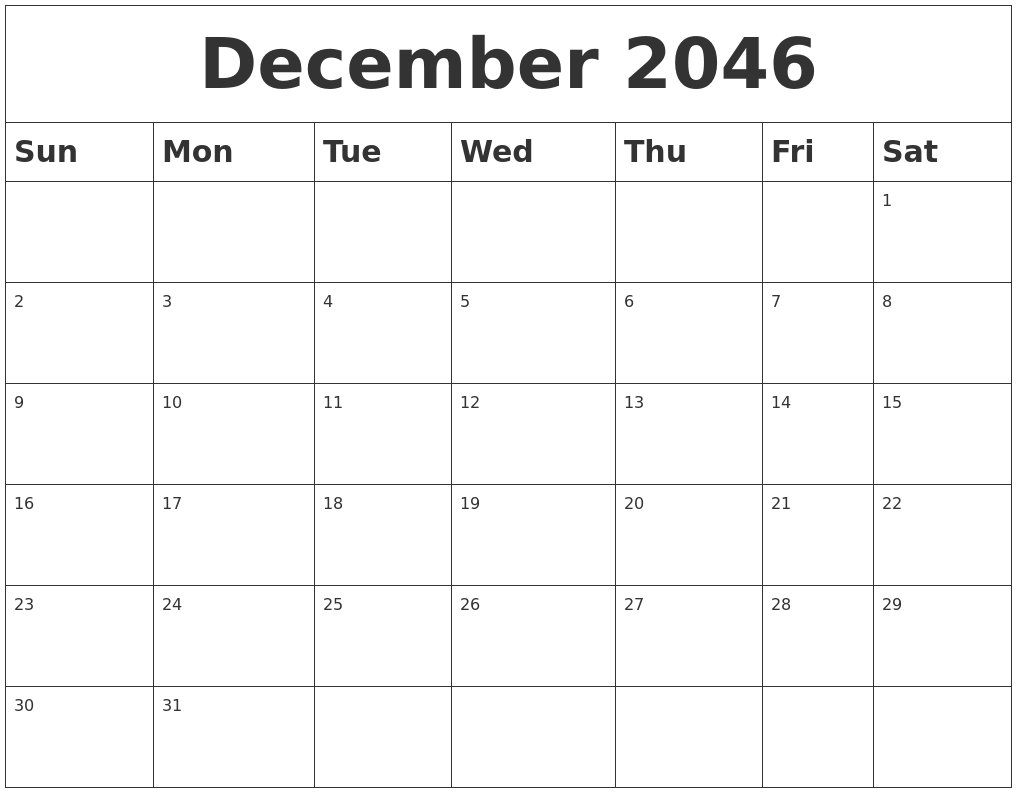 December 2046 Blank Calendar