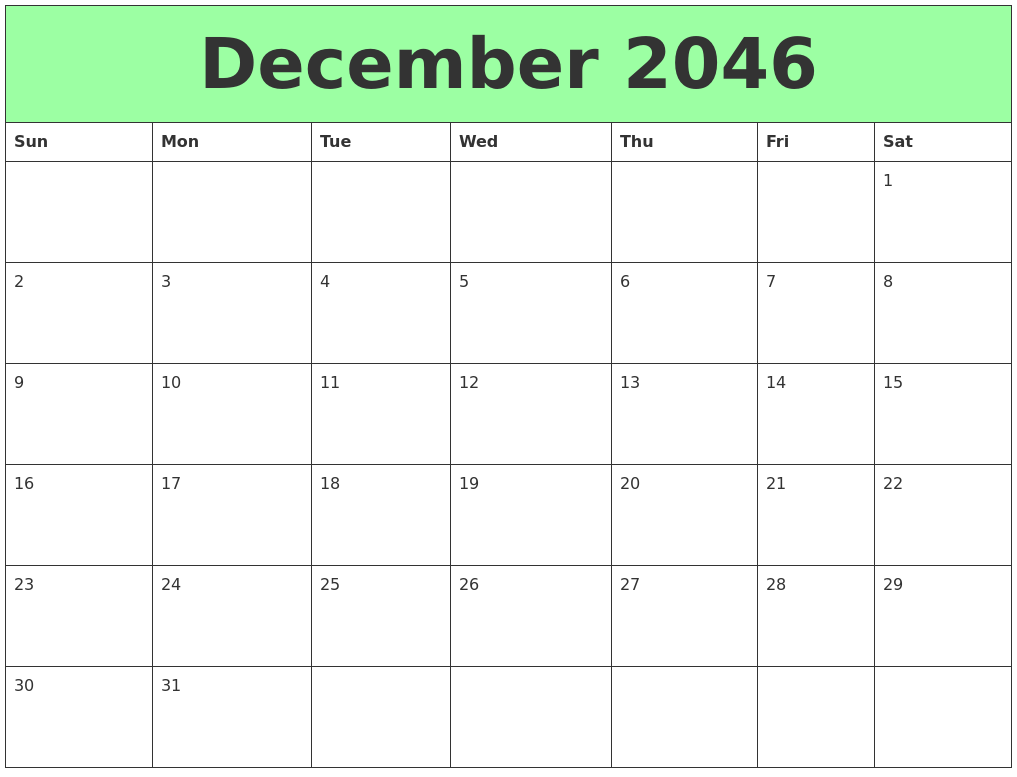 December 2046 Printable Calendars