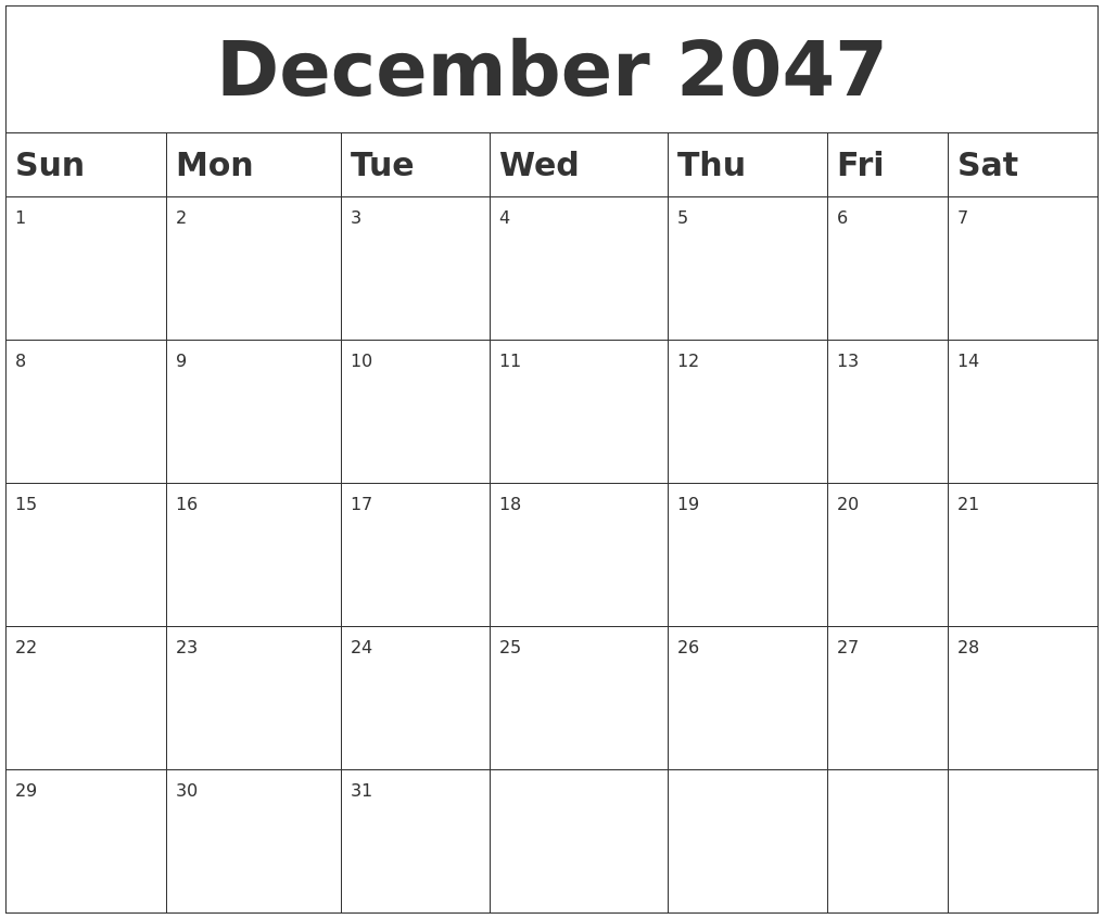 December 2047 Blank Calendar