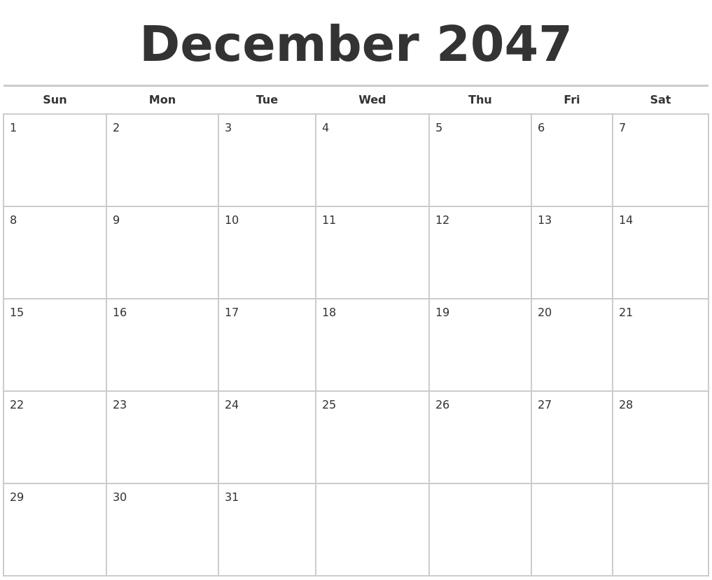 December 2047 Calendars Free