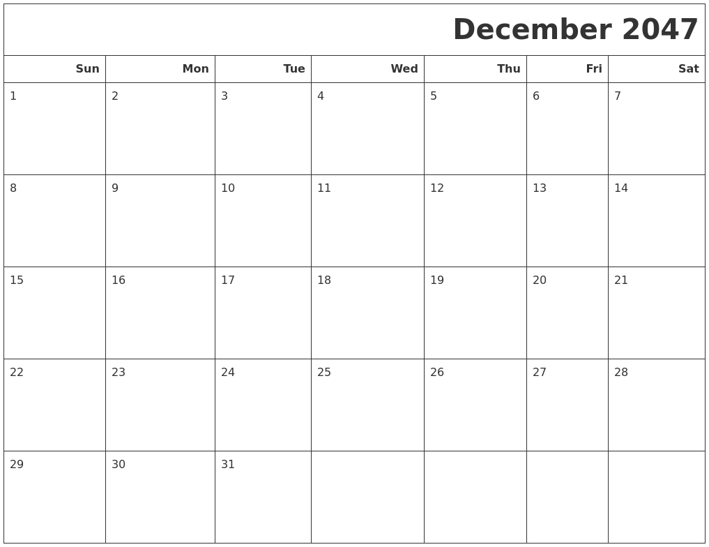 December 2047 Calendars To Print