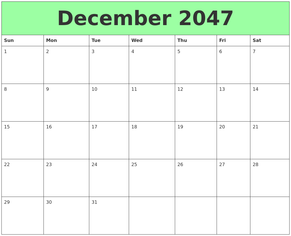 December 2047 Printable Calendars