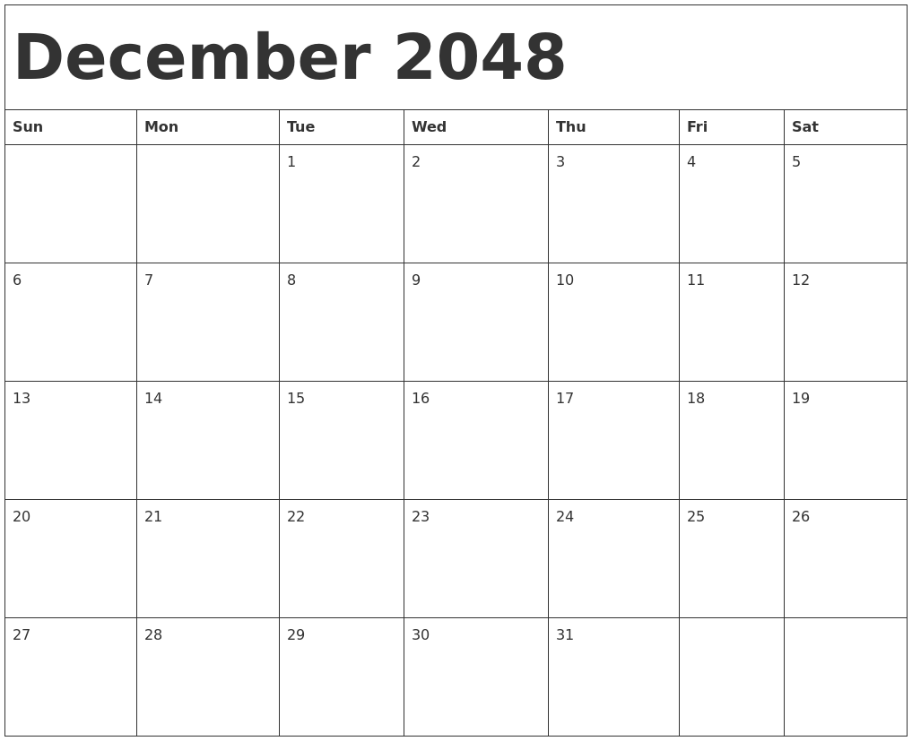 December 2048 Calendar Template