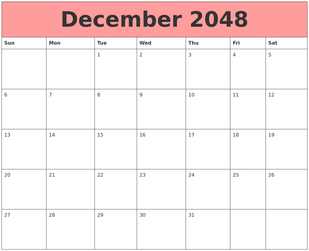 December 2048 Calendars That Work