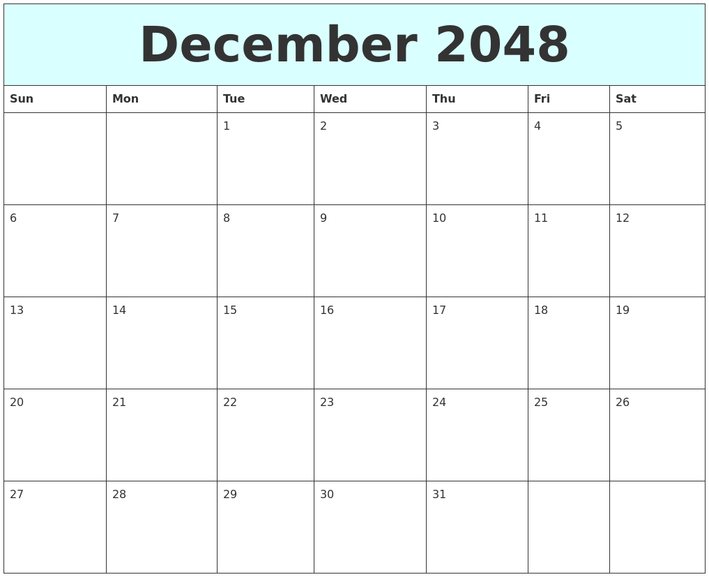 December 2048 Free Calendar