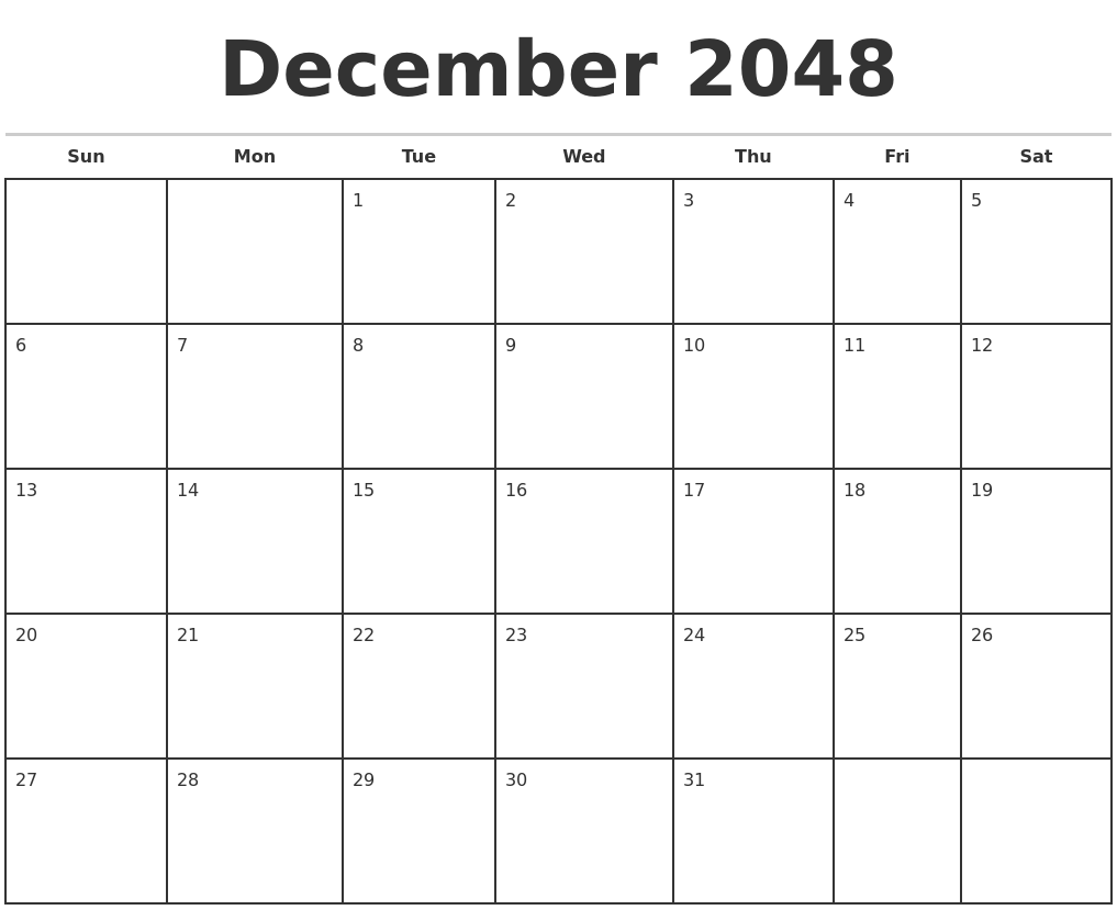 December 2048 Monthly Calendar Template