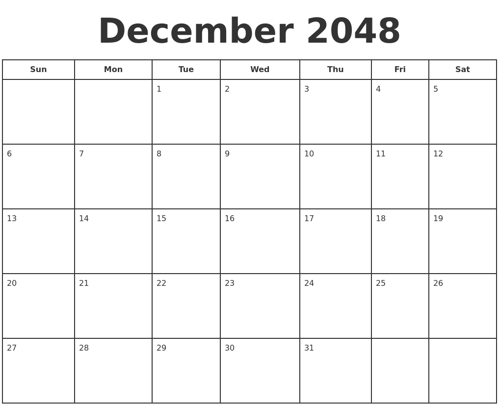 December 2048 Print A Calendar