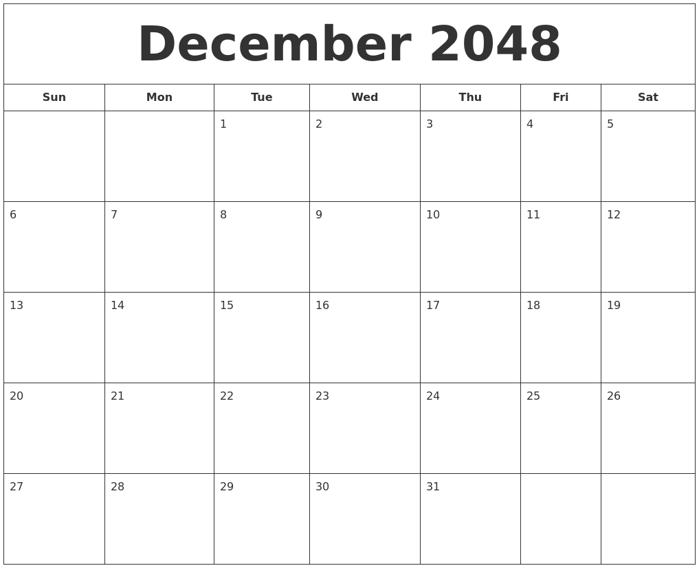 December 2048 Printable Calendar