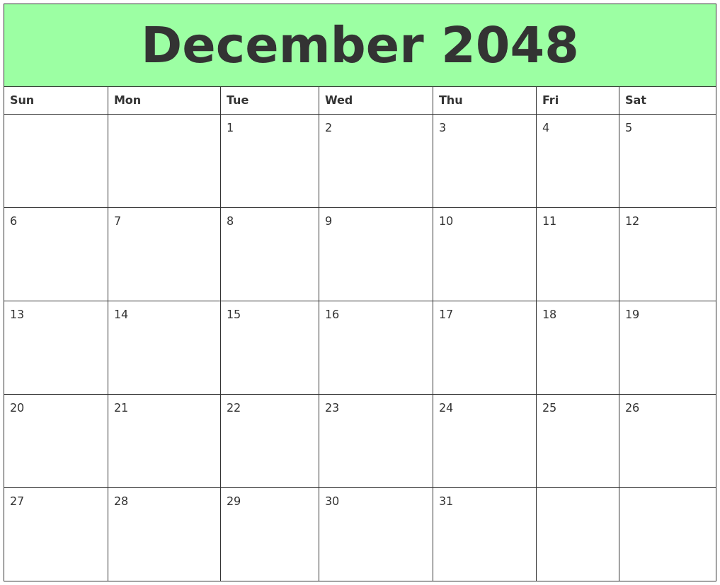December 2048 Printable Calendars