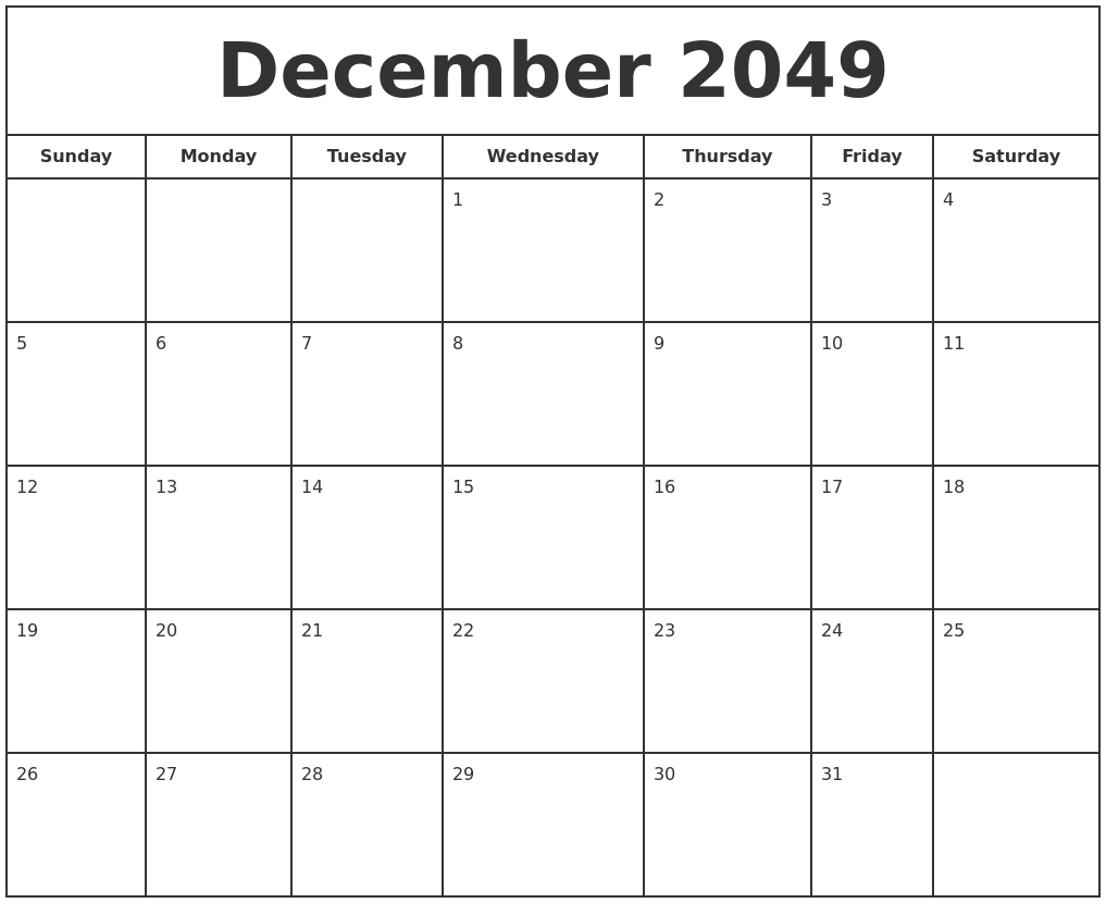 December 2049 Print Free Calendar December 2049 Print Free Calendar