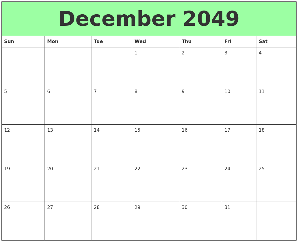 December 2049 Printable Calendars