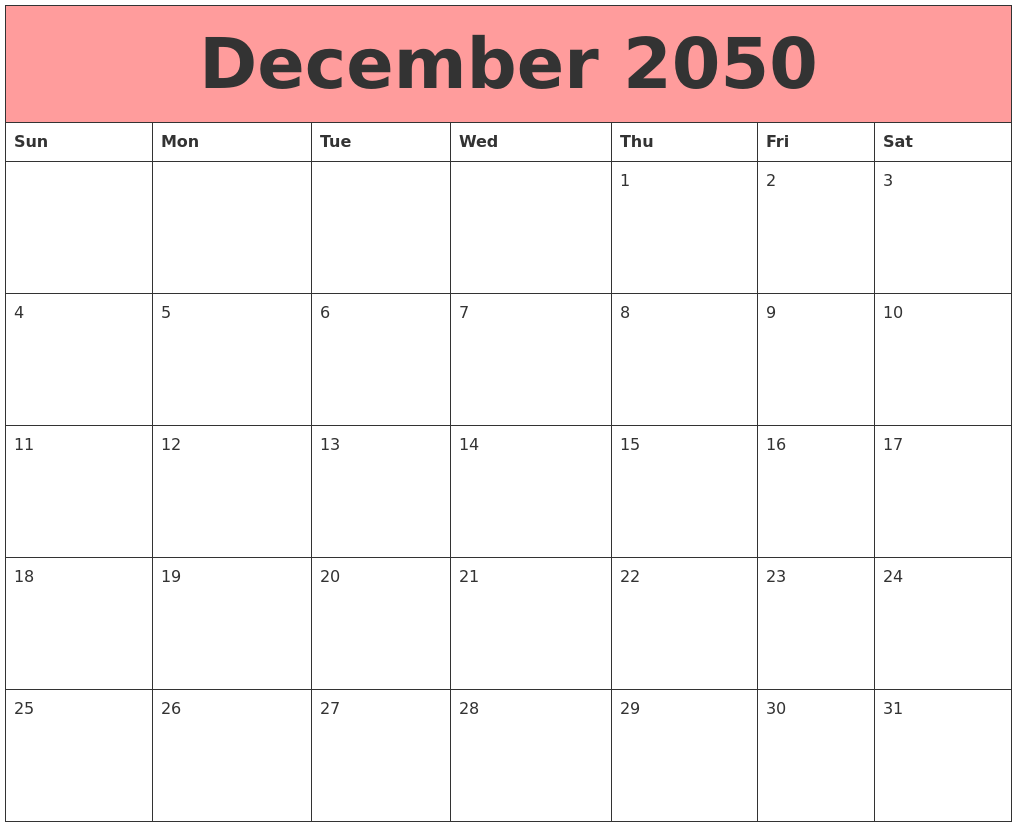 December 2050 Calendars That Work