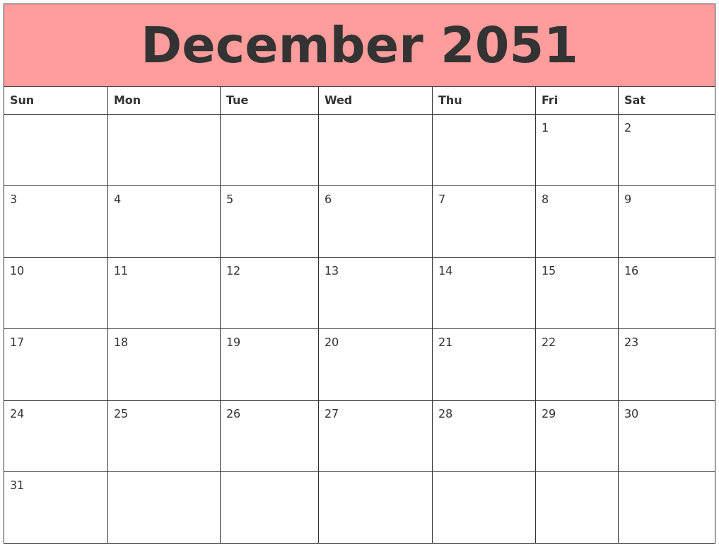 December 2051 Calendars That Work
