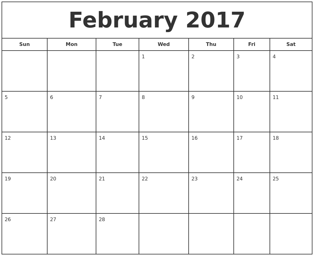 monthly calendar template for 2017