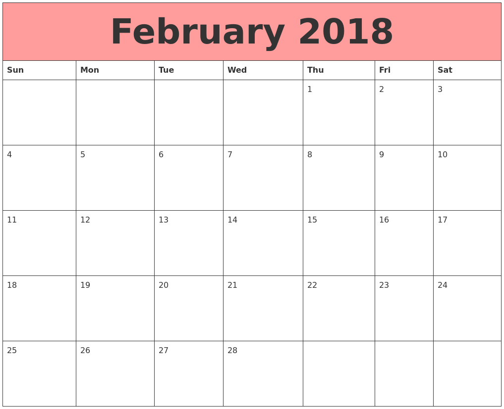 free february 2018 calendar template