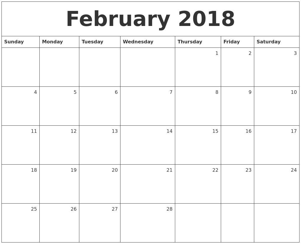 february calendar page 2018