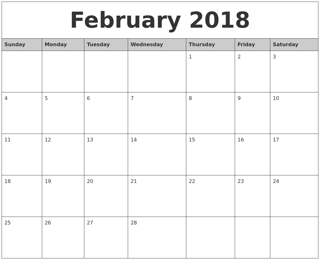 Calendar Monthly 2018 Printable : February monthly calendar printable Calendar Monthly 2018 Printable : February monthly calendar printable