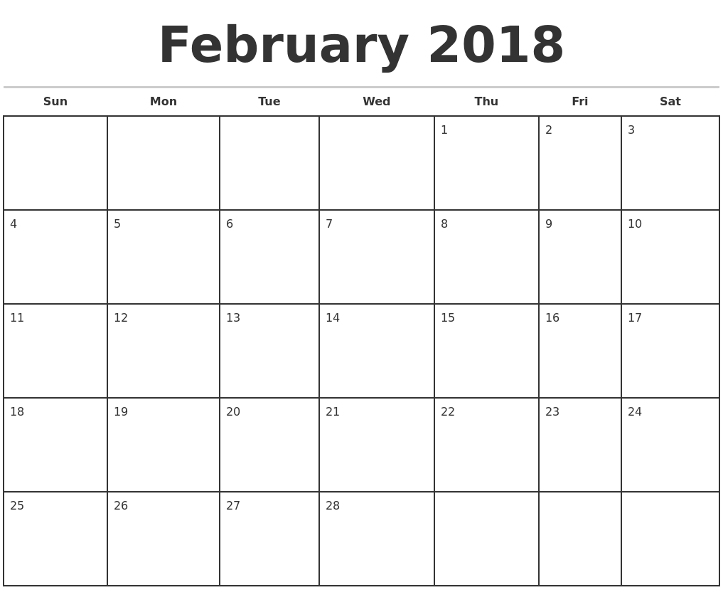 calendar 2018 monday to sunday