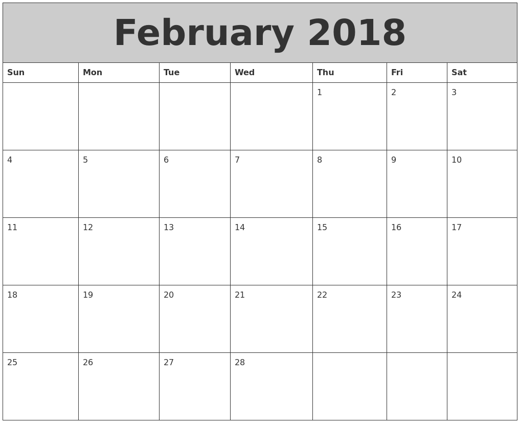 free printable calendars february 2018