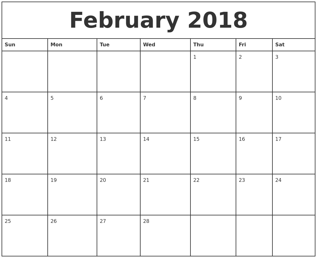 Printable Monthly Calendar February 2018 | march 2018 calendar maker Printable Monthly Calendar February 2018 | march 2018 calendar maker