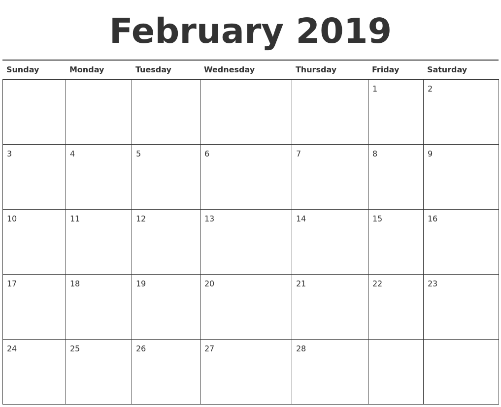 February 2019 Calendar - FREE DOWNLOAD