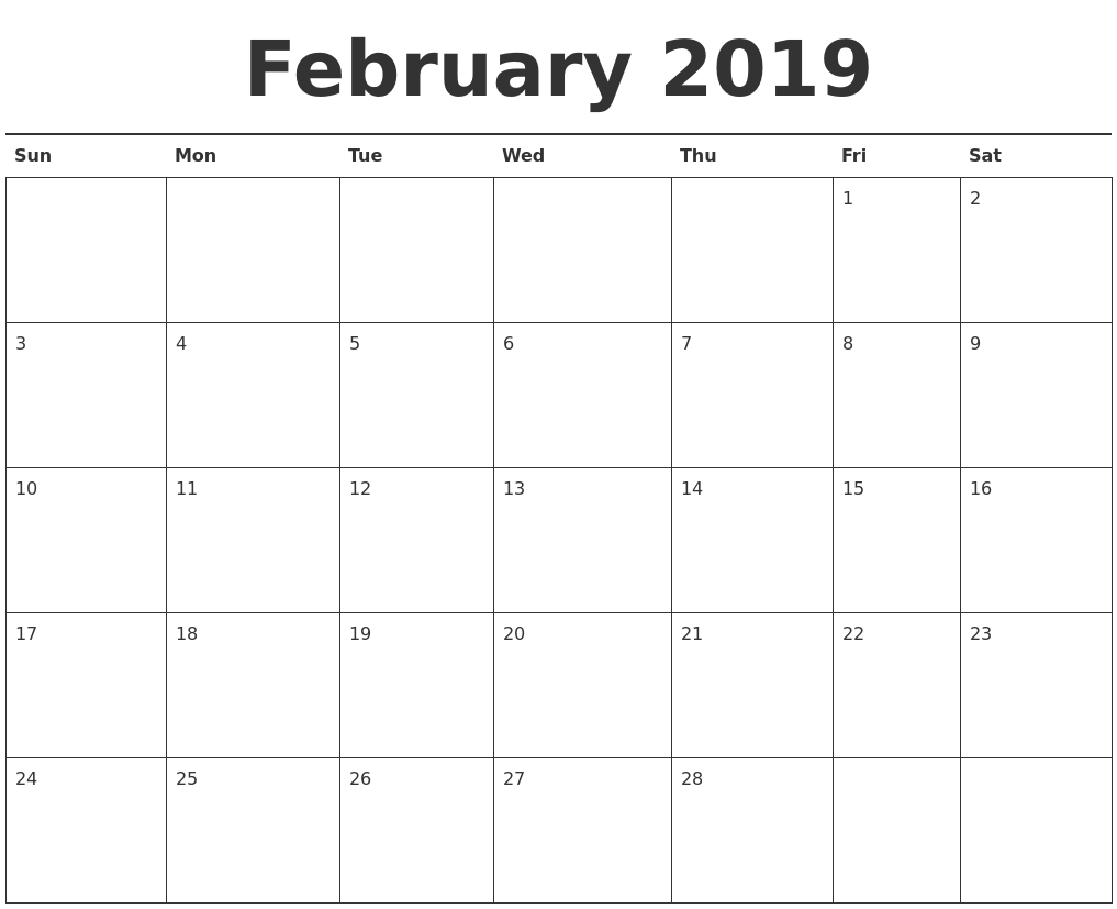 february 2019 calendar printable february calendar printable