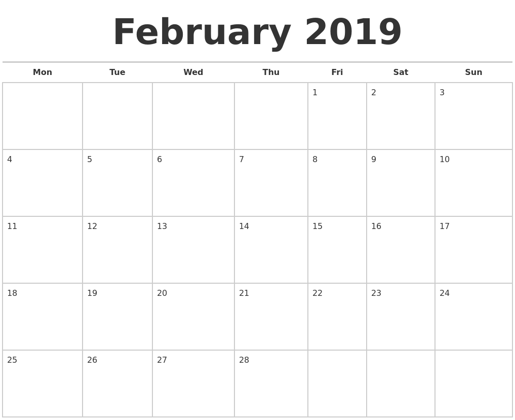 February 2019 Calendars Free February 2019 Calendars Free