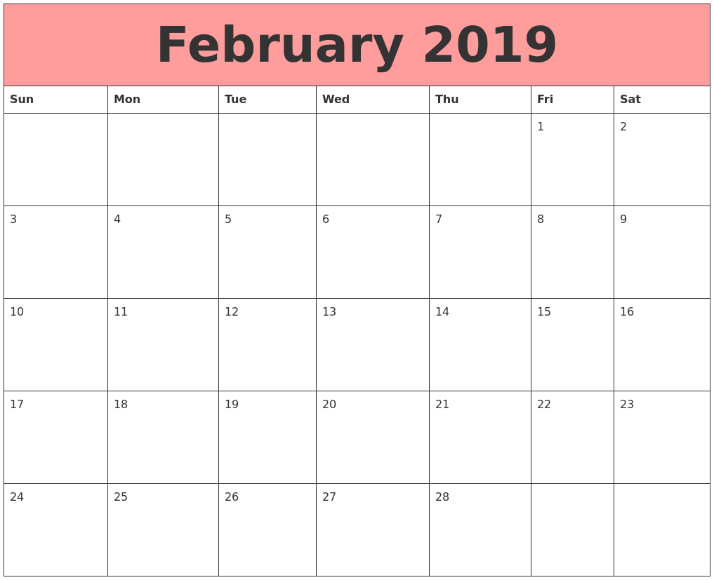 February 2019 Calendar - FREE DOWNLOAD