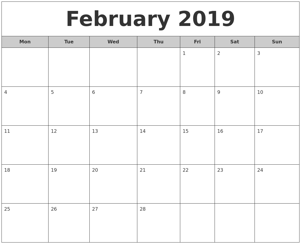 february 2019 free monthly calendar calendar february calendar
