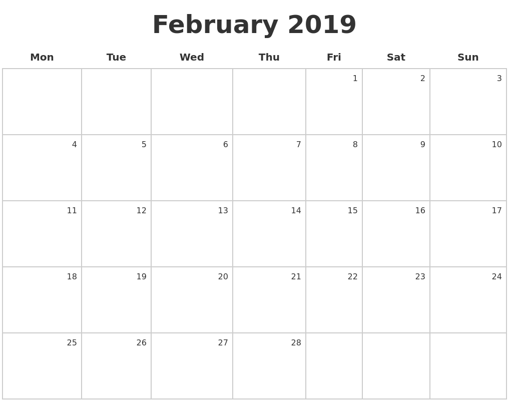 February 2019 Make A Calendar