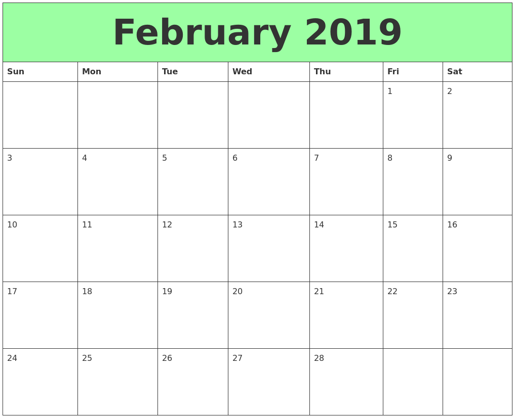 February 2019 Printable Calendars