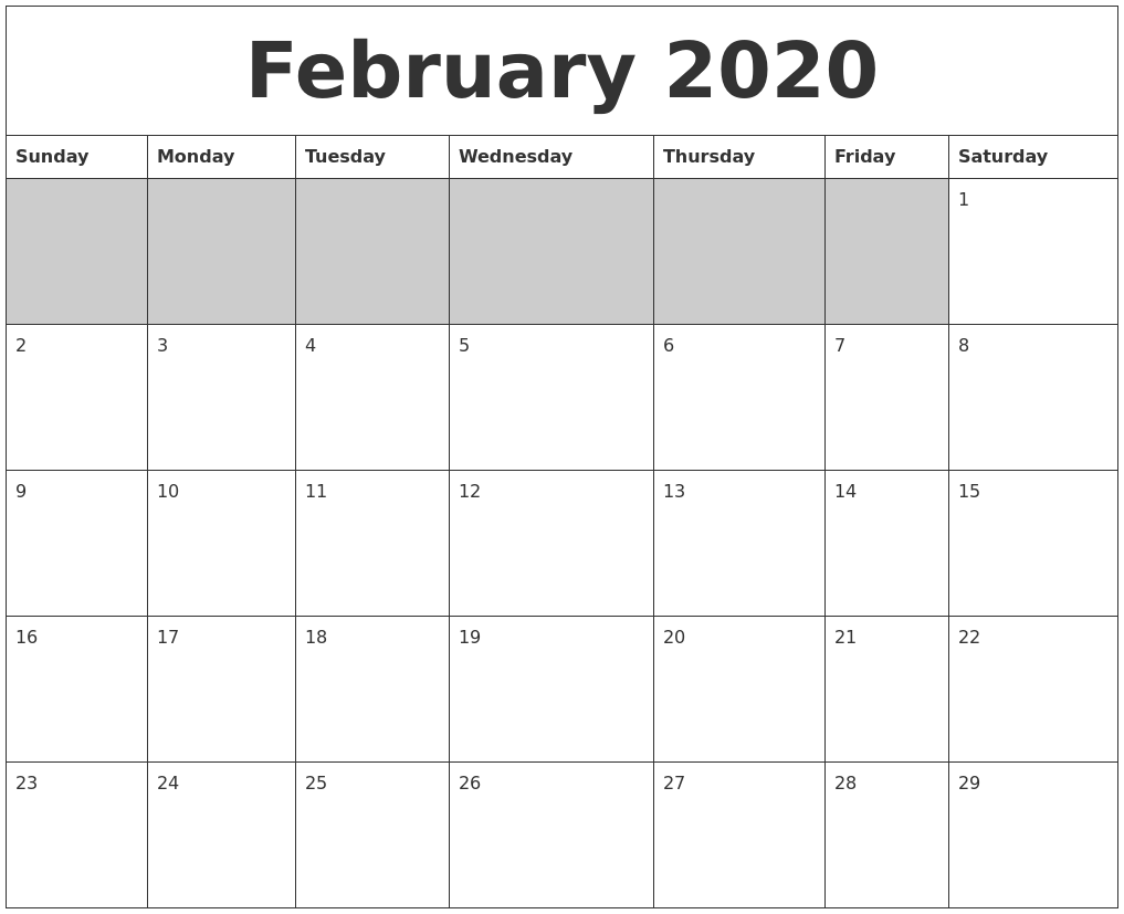 february 2020 blank printable calendar free february 2020 calendar