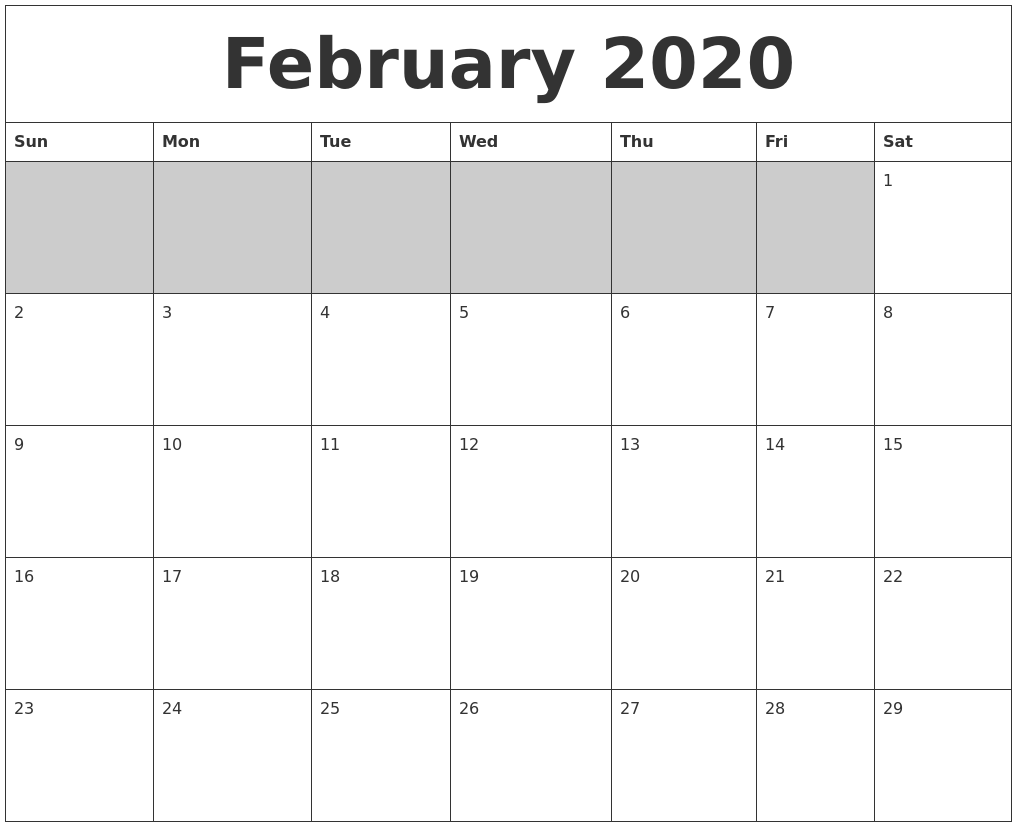 Blank Printable Calendar 2020 Calendar Templates