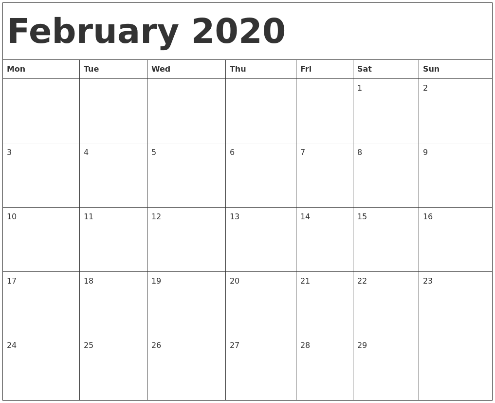 february 2020 calendar template february 2020 calendar template printable