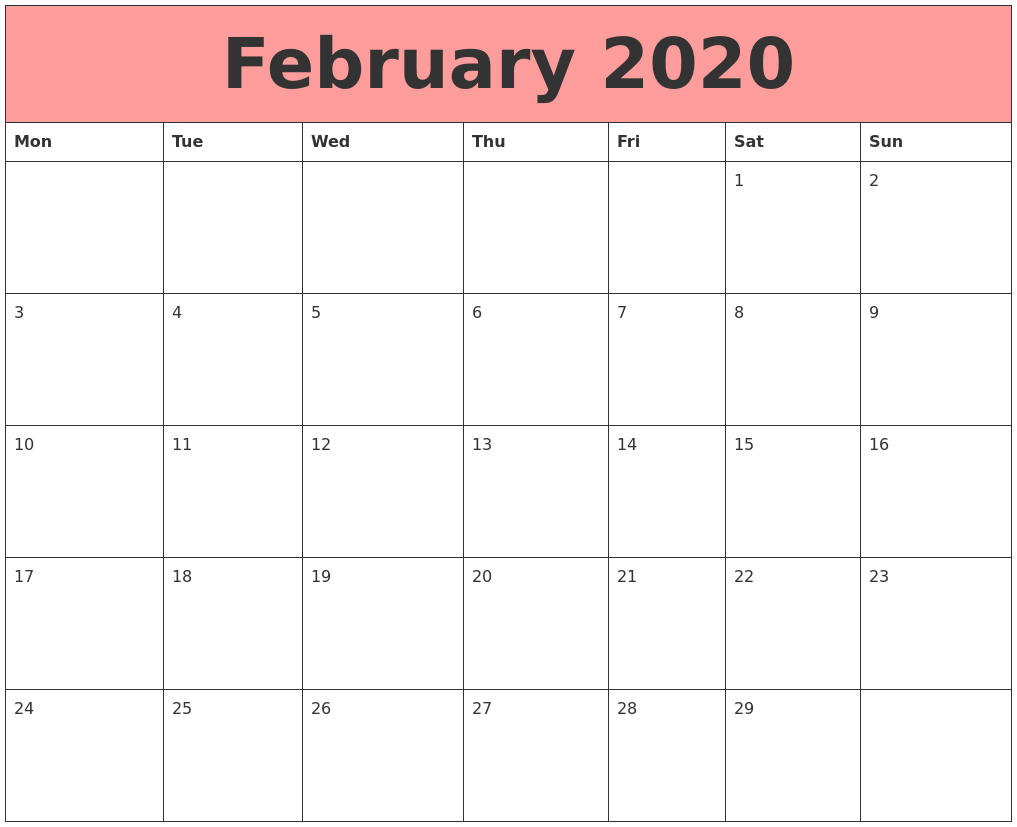 february 2020 calendars that work february february 2020 calendar