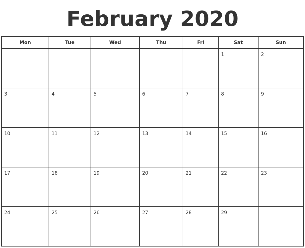 This is a graphic of Critical Free Printable Calendars Feb 2020 This is a photo of Critical Free Printable Calendars Feb 2020