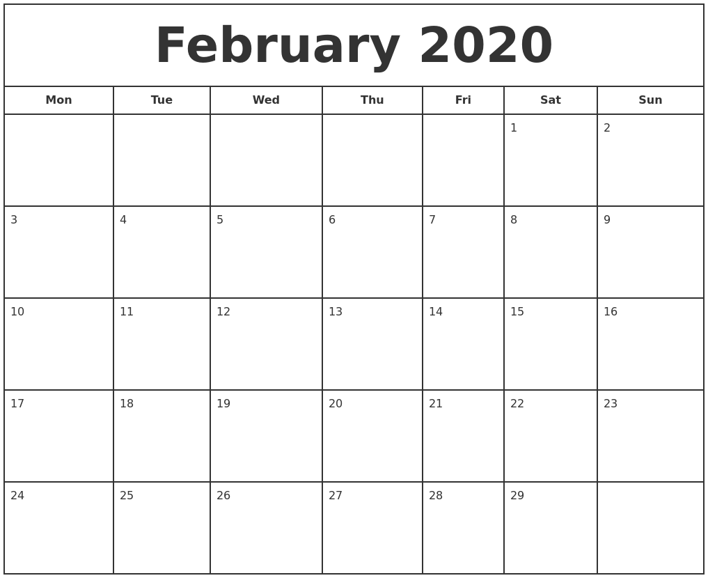 february 2020 print free calendar february printable calendar 2020