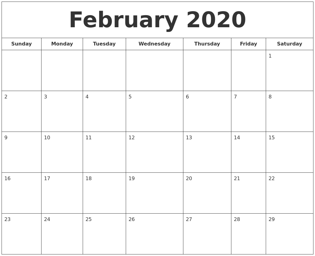 february 2020 printable calendar blank calendar 2020 february
