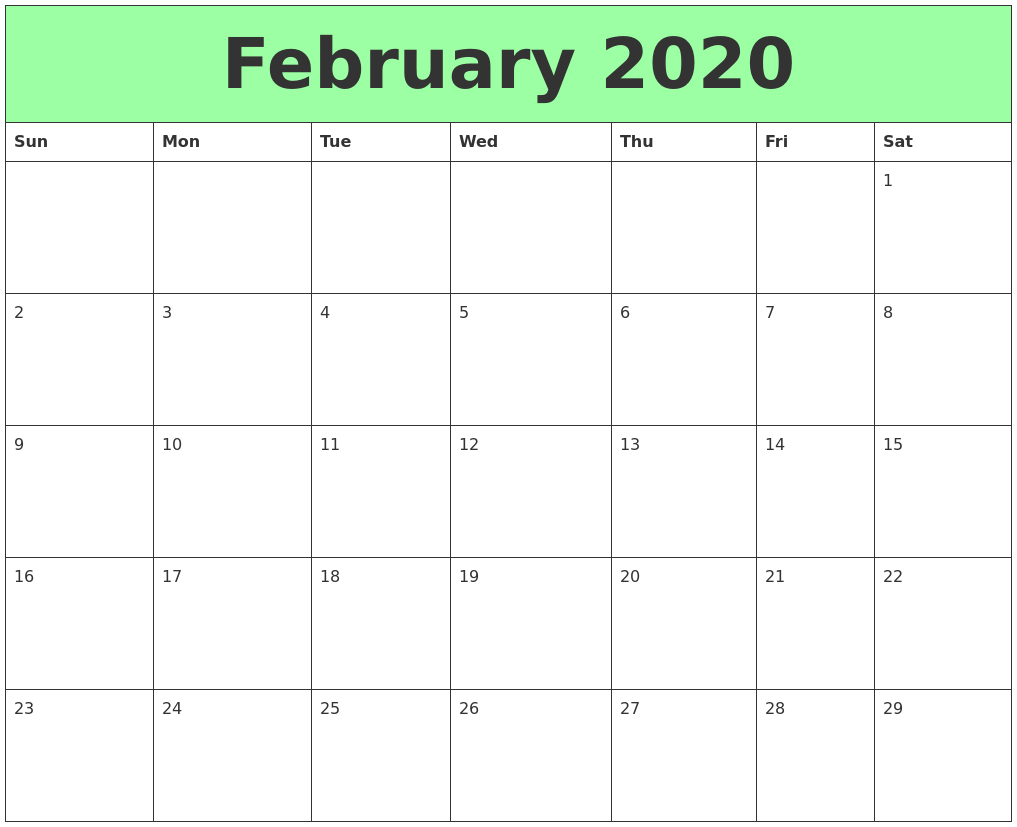 February 2020 Printable Calendars picture regarding February Printable Calendar titled February 2020 Printable Calendars