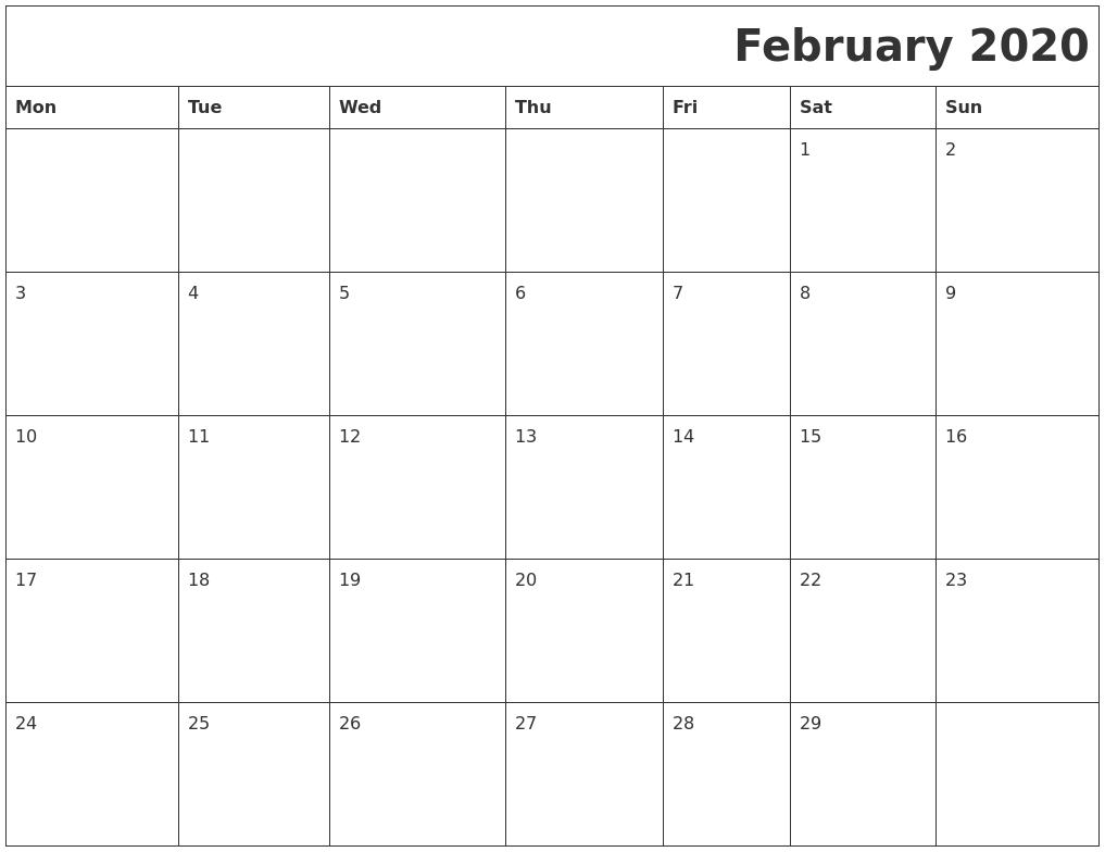 February 2020 Printable Calender