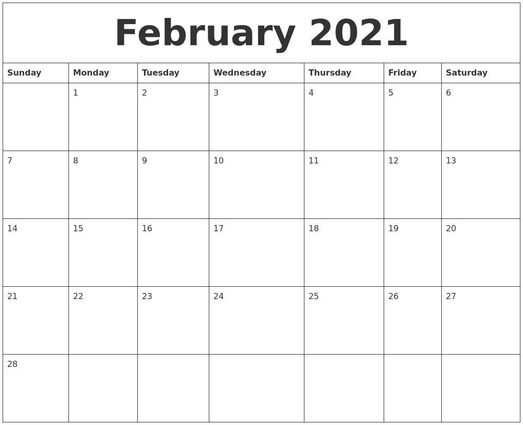 February 2021 Calendar