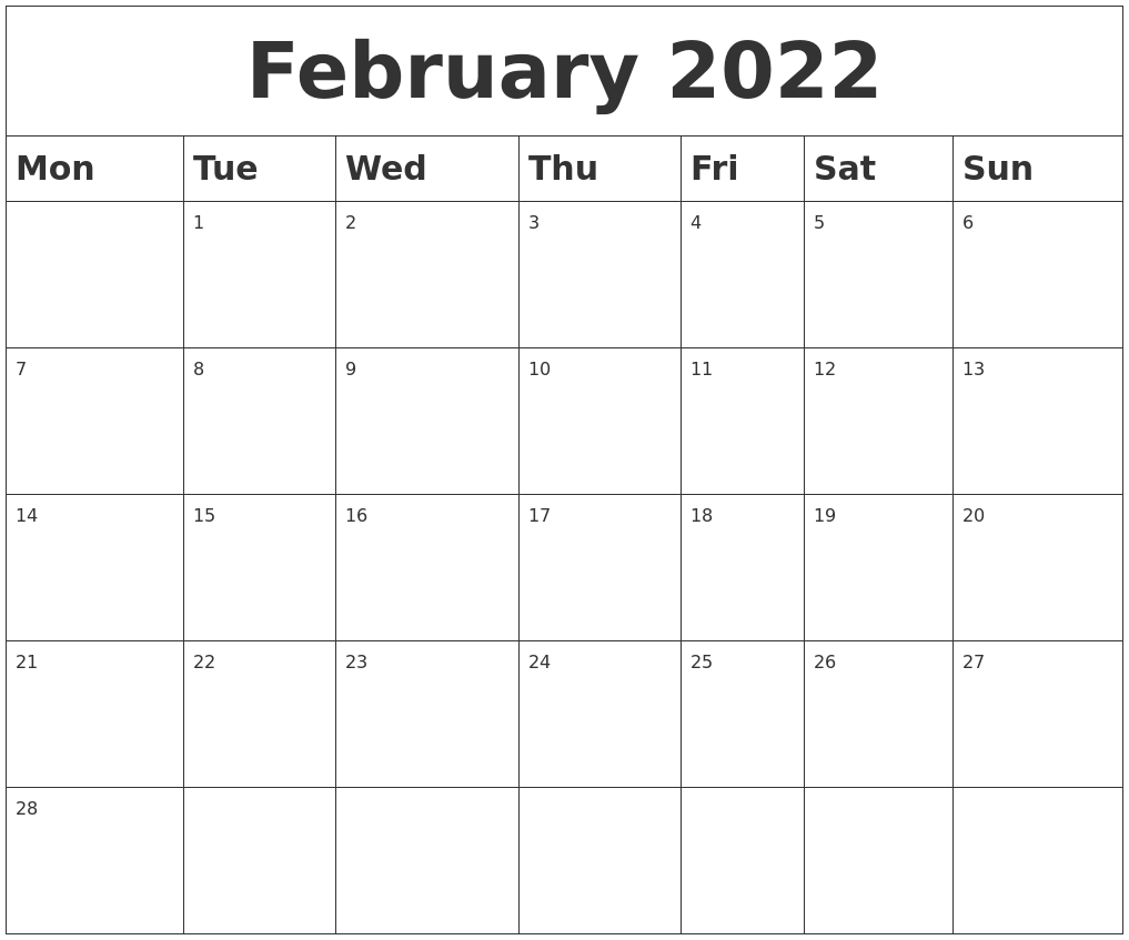 blank february 2022 calendar