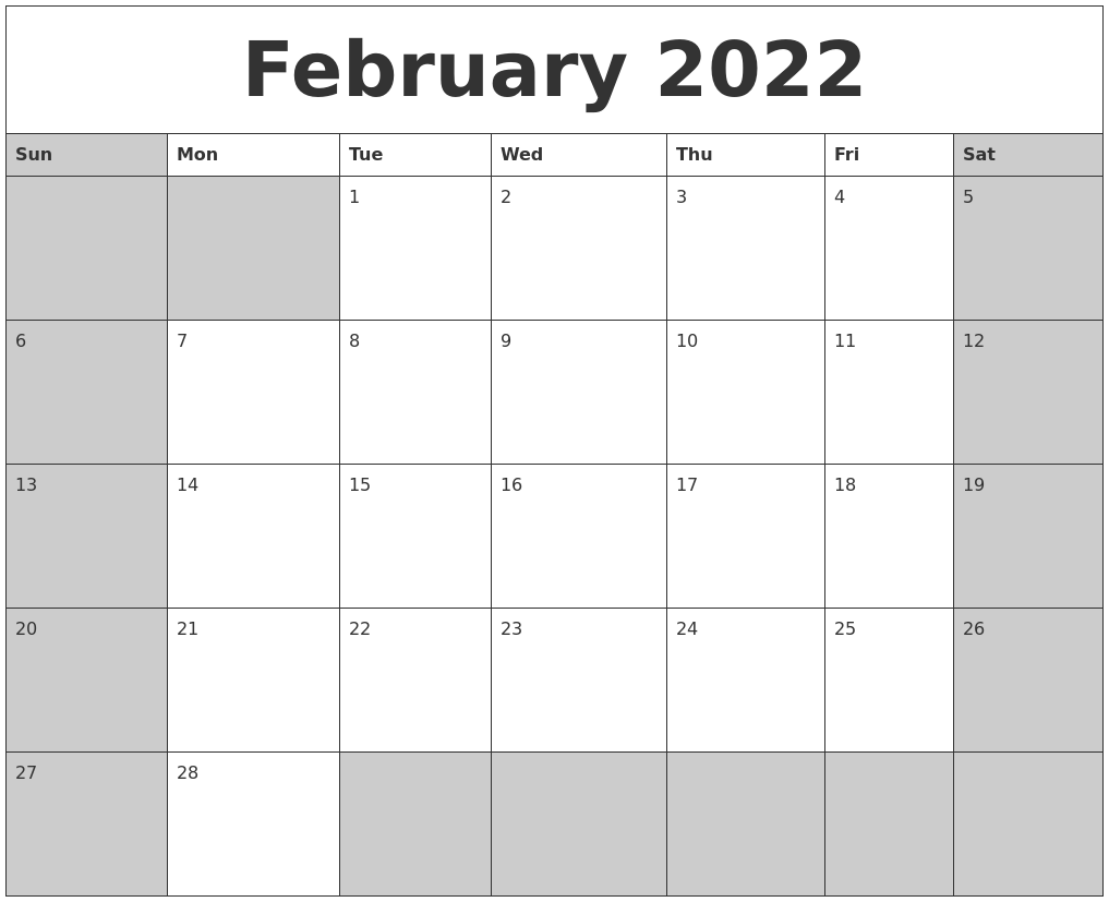 February 2022 Calanders