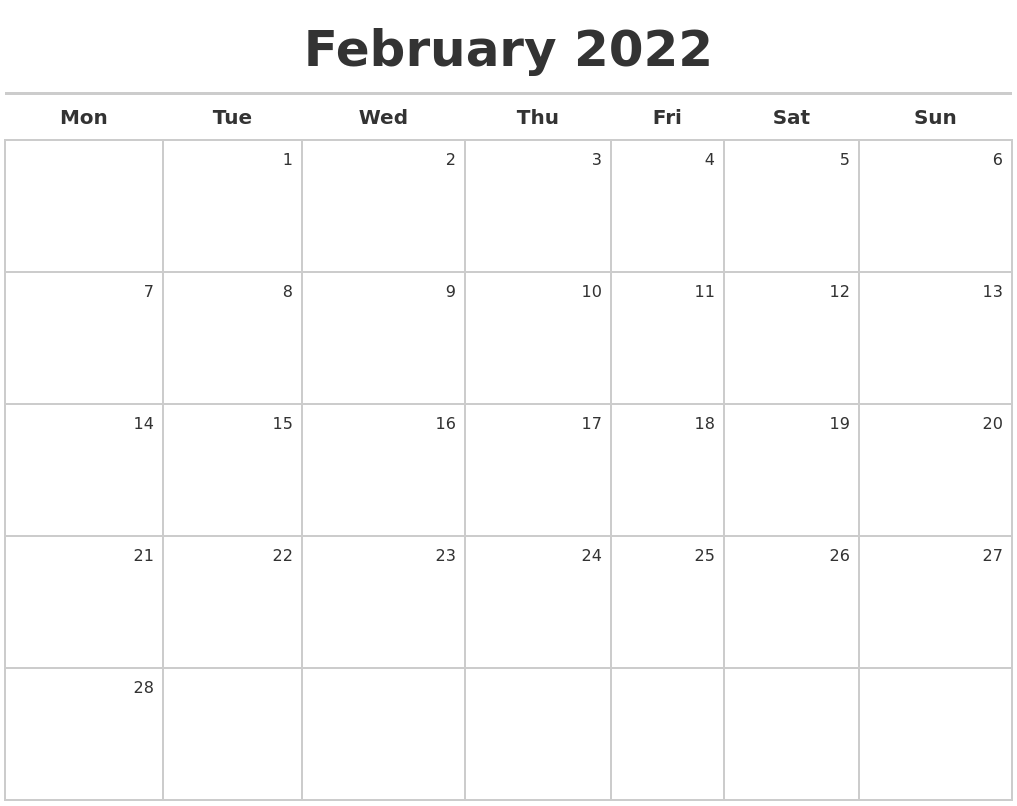 February 2022 Calendar Maker