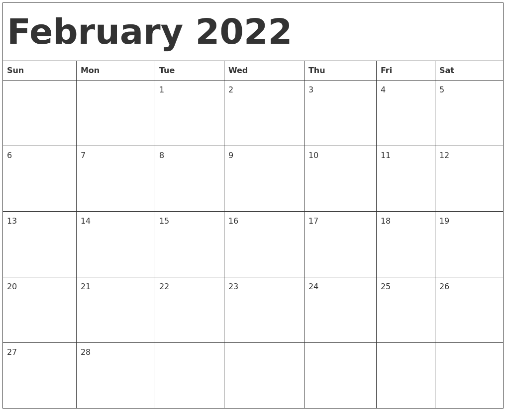 February 2022 Calendar Template