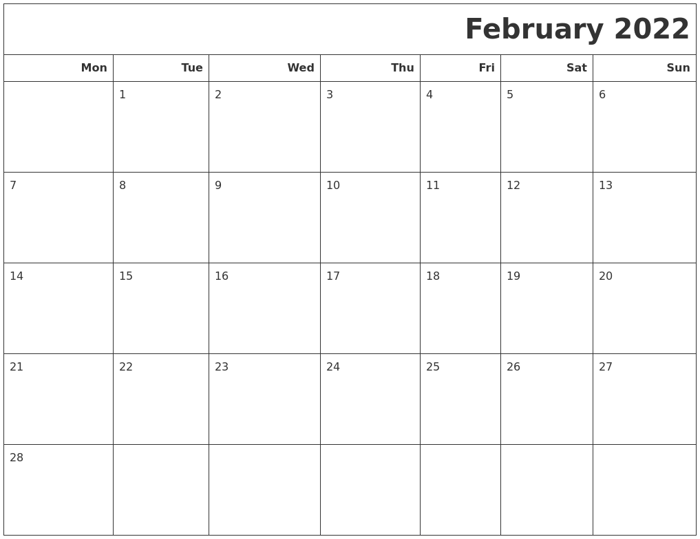 February 2022 Calendars To Print February 2022 Calendars To Print
