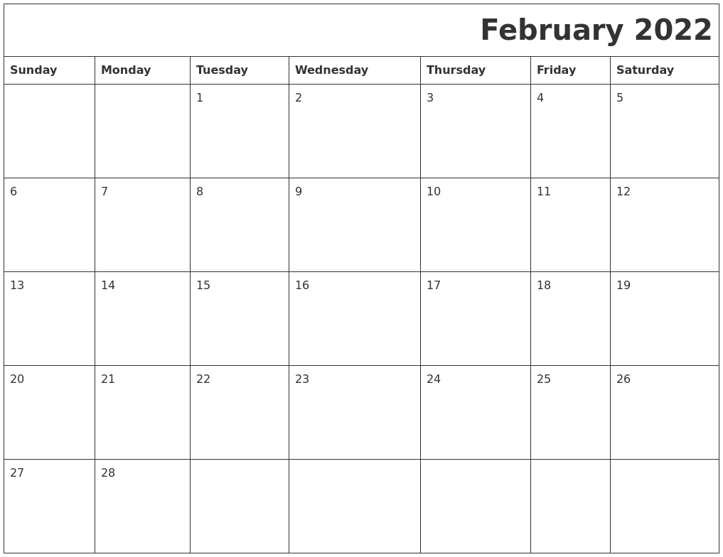 February 2022 Download Calendar