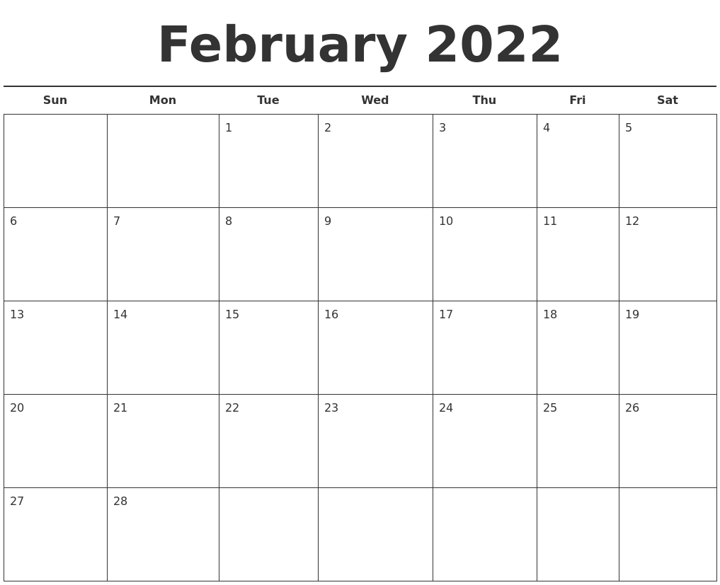 February 2022 Free Calendar Template