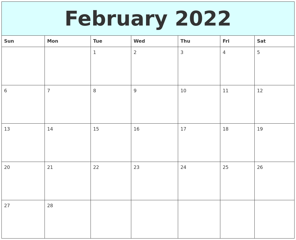 February 2022 Free Calendar