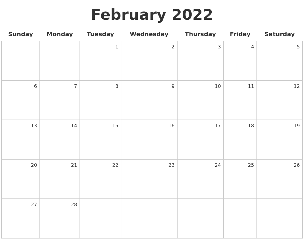 February 2022 Make A Calendar